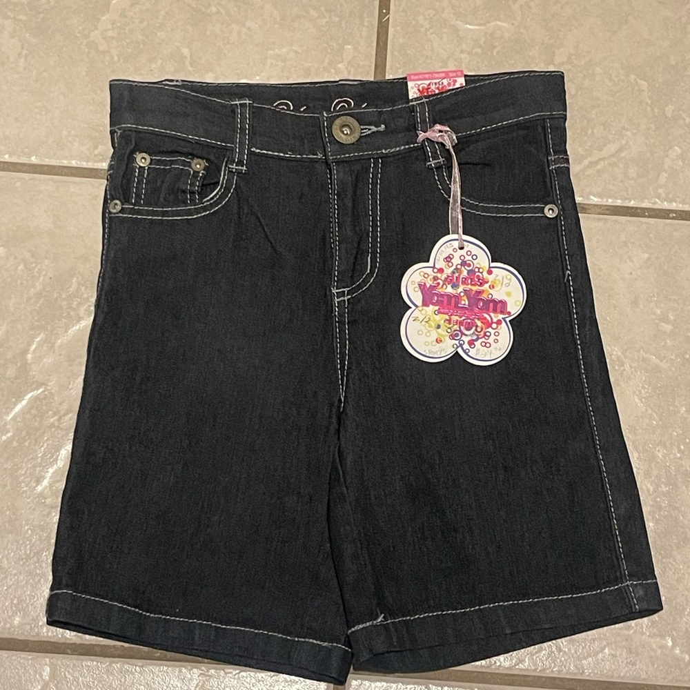 NWT‎ Yom Yom Kids Dark Denim Shorts Shiny Accents Size 12